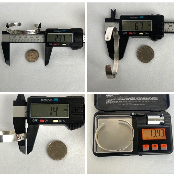 Sterling Silver 925 Stamped “Follow Your Inner Compass” Oval Cuff Bracelet 6.75" - Picture 10 of 16